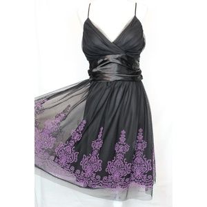 B. Moss Black Cocktail Dress with Purple Beading